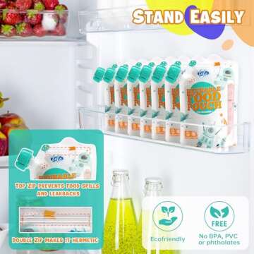 fefe | Reusable Baby Food Pouches for Toddlers | Refillable Food Storage Containers | Freezer Safe Squeeze Pouches for Kids | For Baby Food, Yogurt, Juice, Smoothie and Puree | 10 Pack | 6oz