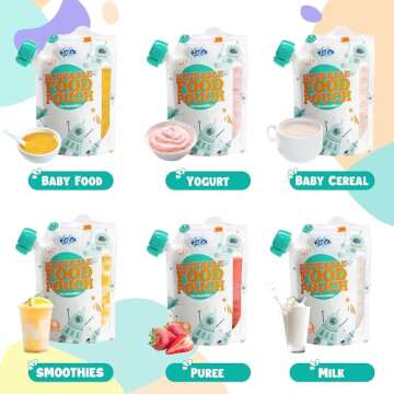 fefe | Reusable Baby Food Pouches for Toddlers | Refillable Food Storage Containers | Freezer Safe Squeeze Pouches for Kids | For Baby Food, Yogurt, Juice, Smoothie and Puree | 10 Pack | 6oz