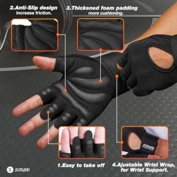 SIMARI Padded Workout Gloves for Men and Women, Breathable Weight Lifting Gloves with Wrist Wraps Su...