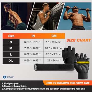 SIMARI Padded Workout Gloves for Men and Women, Breathable Weight Lifting Gloves with Wrist Wraps Support, Grip, Full Palm Protection for Gym Training, Cycling, Weightlifting, Exercise