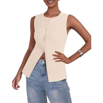 PRETTYGARDEN Women's Summer Suit Vest Tops 2025 Dressy Business Casual Sleeveless Button Down Trendy Fashion Blazer Waistcoat (Apricot,Small)