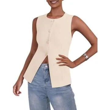 PRETTYGARDEN Women's Summer Suit Vest Tops 2025 Dressy Business Casual Sleeveless Button Down Trendy Fashion Blazer Waistcoat (Apricot,Small)