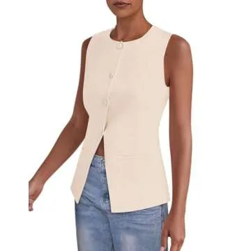 PRETTYGARDEN Women's Summer Suit Vest Tops 2025 Dressy Business Casual Sleeveless Button Down Trendy Fashion Blazer Waistcoat (Apricot,Small)