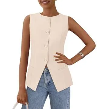 PRETTYGARDEN Women's Summer Suit Vest Tops 2025 Dressy Business Casual Sleeveless Button Down Trendy Fashion Blazer Waistcoat (Apricot,Small)