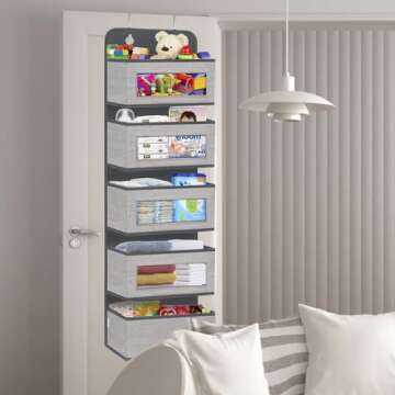 homyfort Over The Door Hanging Organizer Storage with 5 Large Pockets,Wall Mount Clear Windows and 2...