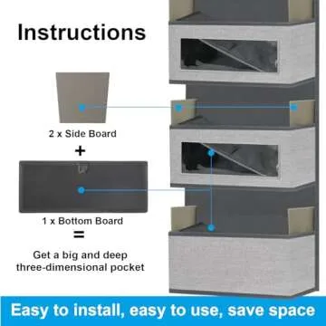 homyfort Over The Door Hanging Organizer Storage with 5 Large Pockets,Wall Mount Clear Windows and 2 Widened Metal Hooks for Pantry,Nursery,Diapers,Bathroom,Kitchen,Closet,Dorm(Grey)