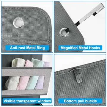 homyfort Over The Door Hanging Organizer Storage with 5 Large Pockets,Wall Mount Clear Windows and 2 Widened Metal Hooks for Pantry,Nursery,Diapers,Bathroom,Kitchen,Closet,Dorm(Grey)