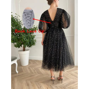 Sparkle Starry Tea Length Dress for Elegant Occasions