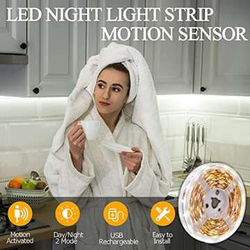 KOLANDY Motion Sensor LED Light Strip Under Cabinet Lights Motion Sensor Light Indoor Closet Lights ...
