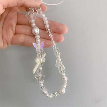 Fycyko Compatible with iPhone 14/13 Butterfly Floral Clear with Design Aesthetic Women Teen Girls Glitter Pretty Crystal Sparkle Sparkly Cute Girly Phone Cases Protective Cover+Chain-Clear