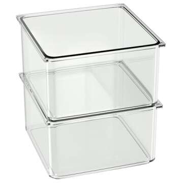 Hudgan 24 PCS Clear Plastic Drawer Organizer Set Stackable Square Vanity Organizers and storage for Makeup, Bathroom, Office Desk