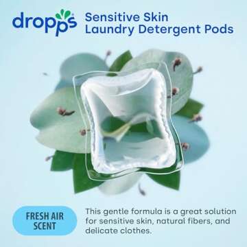 Dropps Sensitive Skin Laundry Detergent Pods, Crisp Breeze (160 Pods) - Dermatologist Tested Laundry Pods - HE Compatible Laundry Supplies for Clean Clothes, Vegan & Dye-Free