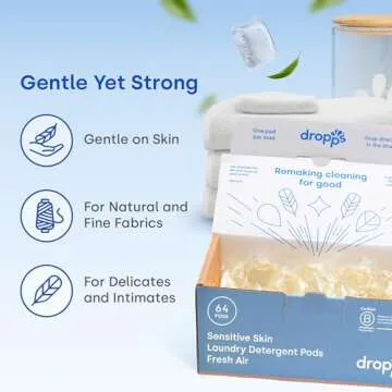 Dropps Sensitive Skin Laundry Detergent Pods, Crisp Breeze (160 Pods) - Dermatologist Tested Laundry Pods - HE Compatible Laundry Supplies for Clean Clothes, Vegan & Dye-Free
