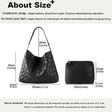 JINMANXUE Women Boston Bag Woven Vegan Leather Handbags Female Satchel Messenger Bag Fashion Shoulder Bag Casual Hobo (B-Black)