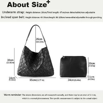 JINMANXUE Women Boston Bag Woven Vegan Leather Handbags Female Satchel Messenger Bag Fashion Shoulder Bag Casual Hobo (B-Black)