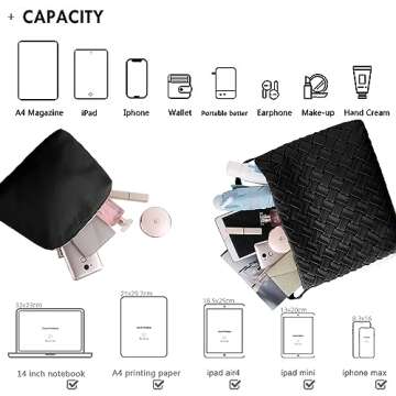 JINMANXUE Women Boston Bag Woven Vegan Leather Handbags Female Satchel Messenger Bag Fashion Shoulder Bag Casual Hobo (B-Black)