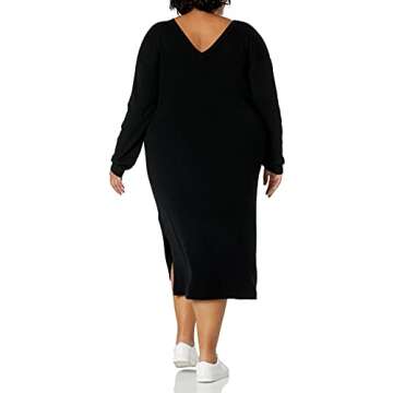 The Drop Women's Suki Rib Midi V-Back Dress, Black, 3X, Plus Size