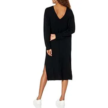 The Drop Women's Suki Rib Midi V-Back Dress, Black, 3X, Plus Size