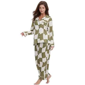 YiNi LuLu Women’s Silk Satin Pajamas Set - Elegant and Comfortable Sleepwear with Pockets in Green...