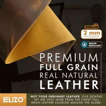 Leather Desk Pad (Real) Leather Desk Mat Set (32x16) Large Desk Cover Desk Blotter Desk Protector Computer Mat for Keyboard Gaming Mouse Pad Table Laptop Office Desktop Accessories Antique 2mm ELIZO
