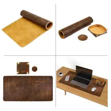 Leather Desk Pad (Real) Leather Desk Mat Set (32x16) Large Desk Cover Desk Blotter Desk Protector Computer Mat for Keyboard Gaming Mouse Pad Table Laptop Office Desktop Accessories Antique 2mm ELIZO