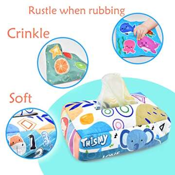Baby Toys 6-12 Months Tissue Toy Montessori Toy for Babies 6-12 18 Months, Soft Contrast Crinkle Sensory Toys for Toddlers