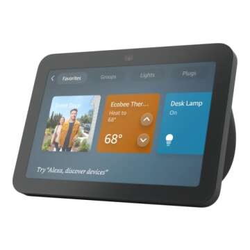 Echo Show 8 (newest model) with WiZ 60W A19 LED Smart Color Bulb - Connects to Your Wi-Fi - E26 Base...