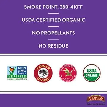 Pompeian USDA Organic Extra Virgin Olive Oil Non-Stick Cooking Spray, Full-Bodied, Perfect for Salads and Pasta, Naturally Gluten Free, Non-Allergenic, Non-GMO, No Propellant, 5 FL. OZ., Single Bottle