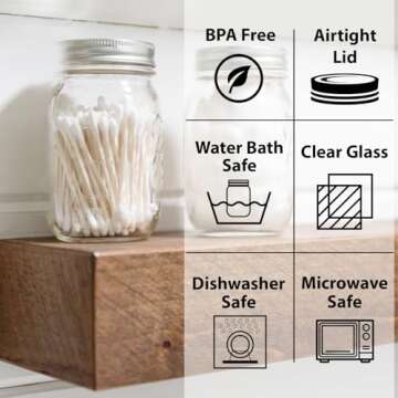 Wide Mouth Mason Jars 32 oz. (4 Pack) - Quart Size Jars with Airtight Lids and Bands - Made in USA - for Canning, Fermenting, Pickling, or DIY Decors and Projects - Bundled with Jar Opener