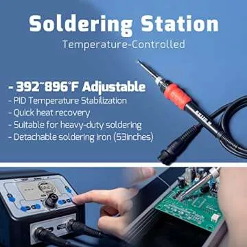 WEP 938BD-I Soldering Iron Station Hot Air Rework Station 2-IN-1 with LCD Display, PID Control, Hot Air Start/Stop, Sleep Mode, 3 Extra Nozzles, 5 Extra Soldering Tips, Solder Wire