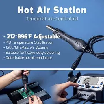 WEP 938BD-I Soldering Iron Station Hot Air Rework Station 2-IN-1 with LCD Display, PID Control, Hot Air Start/Stop, Sleep Mode, 3 Extra Nozzles, 5 Extra Soldering Tips, Solder Wire