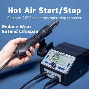 WEP 938BD-I Soldering Iron Station Hot Air Rework Station 2-IN-1 with LCD Display, PID Control, Hot Air Start/Stop, Sleep Mode, 3 Extra Nozzles, 5 Extra Soldering Tips, Solder Wire