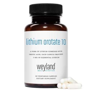 Weyland Brain Nutrition: Lithium Orotate 10mg (1 Bottle), 60 Vegetarian Capsules, Lithium Supplement Supports Healthy Mood, Behavior, Memory and Wellness