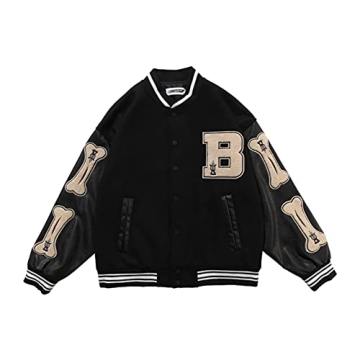 Aelfric Eden Varsity Jacket Mens Black Vintage Bomber Jackets Y2k Oversized Graphic Baseball Letterm...
