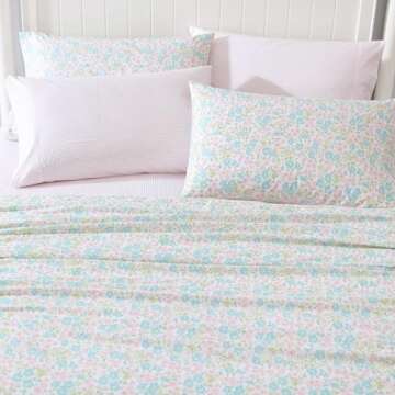 Laura Ashley - Sheet Set, Super Soft Bedding Set with Deep Pocket, Includes Matching Bonus Pillowcases, Floral Home Decor (Jaynie Pink, Queen)