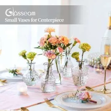 Glasseam Glass Small Bud Vase: Vintage Flower Vases for Centerpieces Mini Crystal Clear Vase Set of ...