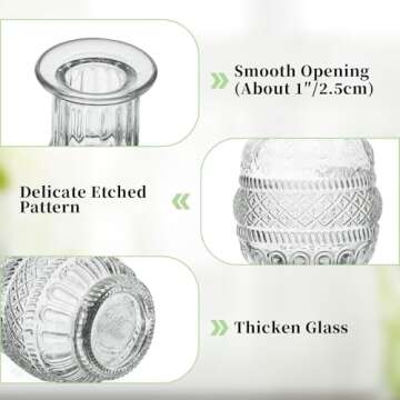 Glasseam Glass Small Bud Vase: Vintage Flower Vases for Centerpieces Mini Crystal Clear Vase Set of 5 Cute Decorative Vases for Flowers Decor Wedding Table Dining Room Decorations