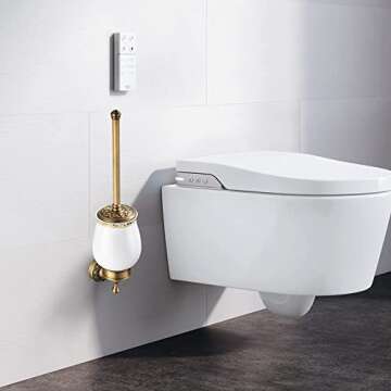 Leyden Antique Brass Toilet Brush Holder, Bathroom Retro Toilet Brush Plunge Wall Mounted Toilet Bru...