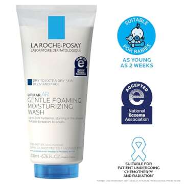 La Roche-Posay Lipikar AP+ Gentle Foaming Moisturizing Wash, Shea Butter + Niacinamide + Glycerin, Moisturizing Body Wash & Face Wash For Dry Skin, National Eczema Association Accepted, Soap Free