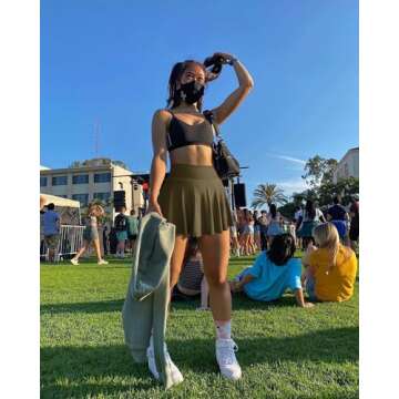 OQQ Women 2 Piece Skirts 2 in 1 Flowy Basic Versatile Stretchy Flared Casual Mini Skirts Black Drab