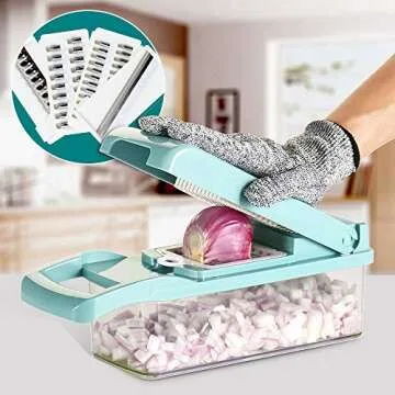 Cambom Multifunctional Vegetable Chopper - 8 Blades Slicer, Dicer, & Colander Basket