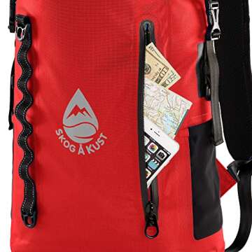 Skog Å Kust BackSåk Pro Waterproof Floating Backpacks with Exterior Airtight Zippered Pocket (Red, 35 Liter)