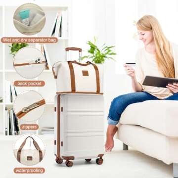 Kono Luggage Set 4 Piece Carry On Hardside Luggage with TSA Lock Spinner Wheels Carry On Suitcase Cream White