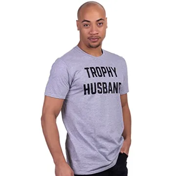Trophy Husband T-shirt Funny Gift for Him Grey Size L
