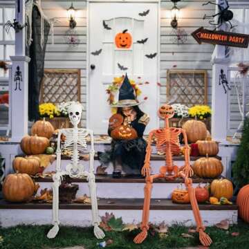 36" Posable Pumpkin Skeleton for Halloween Decor