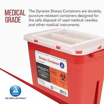 Dynarex Sharps Container, Provides a Safe Disposal of Medical Waste and Needles, Non-Sterile & Latex-Free, 2 Gallons, Made with Thermoplastic, Red with a Transparent Lid, 1 Dynarex Sharps Container