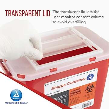 Dynarex Sharps Container, Provides a Safe Disposal of Medical Waste and Needles, Non-Sterile & Latex-Free, 2 Gallons, Made with Thermoplastic, Red with a Transparent Lid, 1 Dynarex Sharps Container