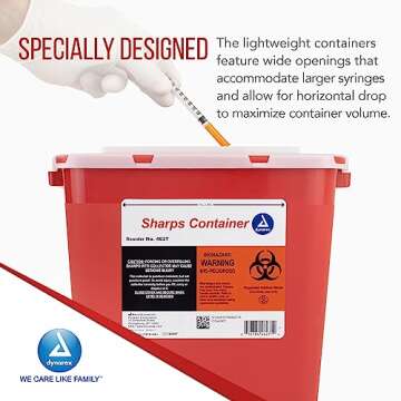 Dynarex Sharps Container, Provides a Safe Disposal of Medical Waste and Needles, Non-Sterile & Latex-Free, 2 Gallons, Made with Thermoplastic, Red with a Transparent Lid, 1 Dynarex Sharps Container