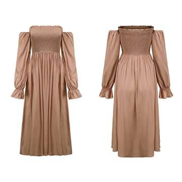 R.Vivimos Summer Dress for Women Long Sleeve Casual Smocked Off Shoulder A-Line Midi Dress (Medium, Brown)