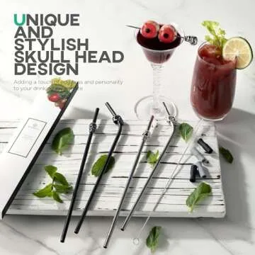 Stylish 8PCS Skull Stainless Steel Drinking Straws